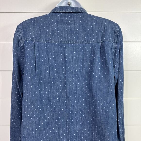 Lucky Brand Polka Dot Button Front Denim Boyfriend Shirt Medium Wash sz S - Picture 6 of 7
